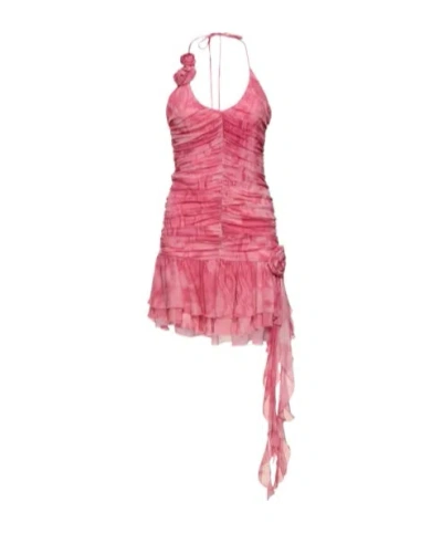 Blumarine Ruffled Rose Print Mini Dress In Multi,pink