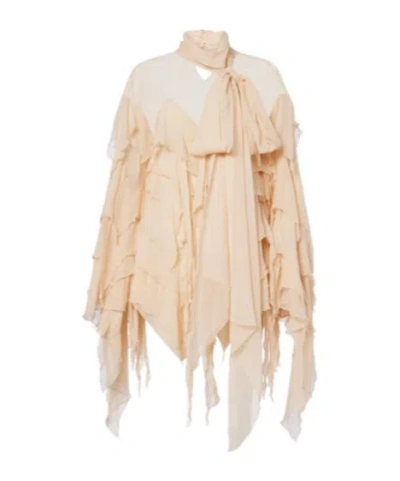 Blumarine Ruffled Scarf-detail Georgette Blouse In Neutral
