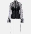 Blumarine Ruffled Sheer Lace Blouse In Black