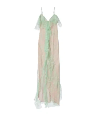 Blumarine Ruffled Sheer Lace Gown In Brown