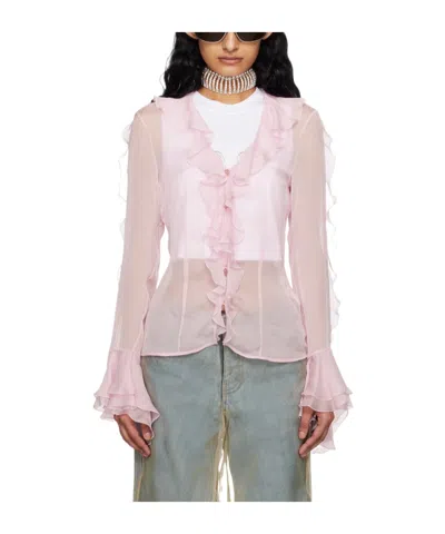 Blumarine Pink Ruffle Blouse In N0114 Pink
