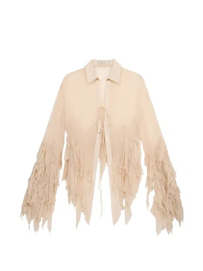 Blumarine Ruffled Silk Blouse In Brown