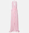 Blumarine Ruffled Silk Georgette Maxi Dress In Pink