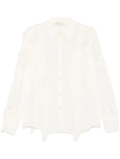 Blumarine Ruffled Silk Shirt In Neutrals