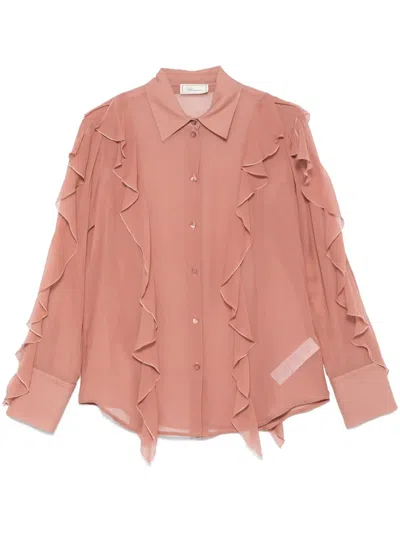 Blumarine Ruffled Silk Shirt In Pink