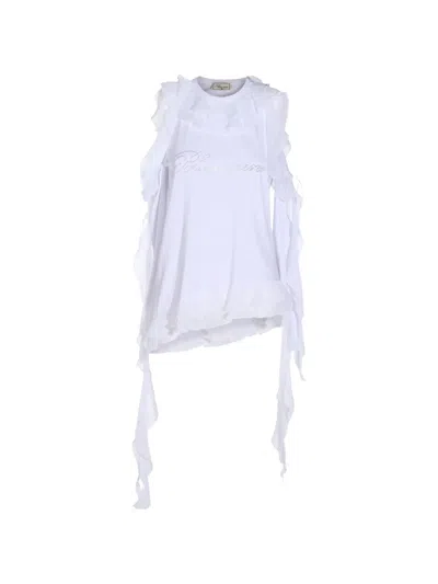 Blumarine Ruffled Strass-logo Tank Top In Weiss
