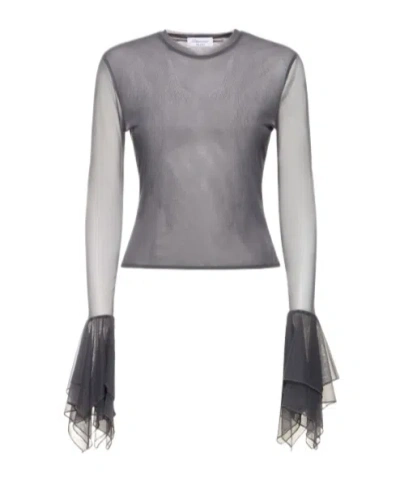 Blumarine Ruffled T-shirt In Gray