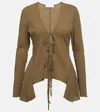 Blumarine Ruffled Tie-front Wool-blend Blouse In Green