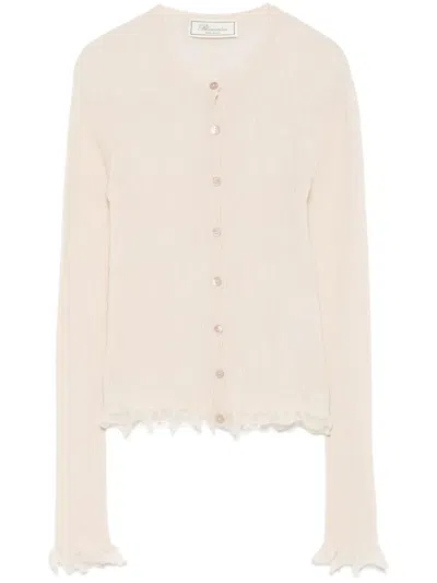 Blumarine Ruffled-trim Cardigan In Neutrals