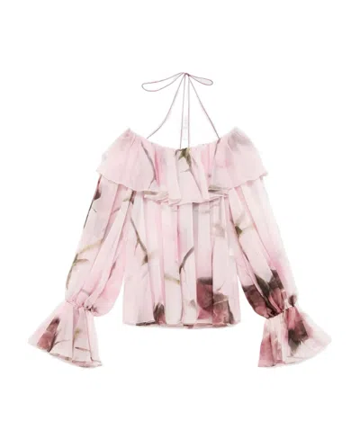 BLUMARINE BLUMARINE FLORAL PRINT OFF-SHOULDER RUFFLED TOP