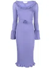 Blumarine Ruffled-trim Knitted Midi Dress In Purple