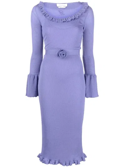 Blumarine Ruffled-trim Knitted Midi Dress In Purple