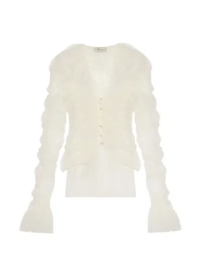 Blumarine Ruffled Tulle Blouse In White