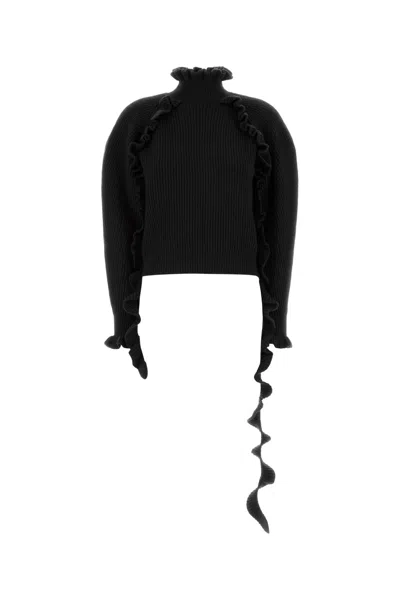 Blumarine Ruffled Ribbed-knit Sweater In Black