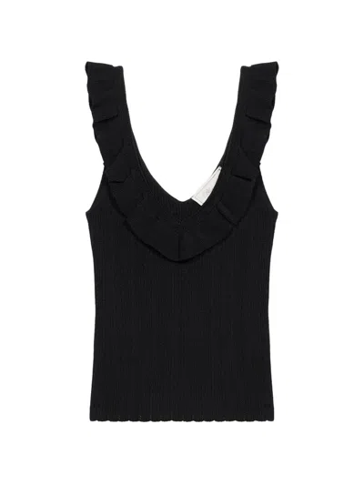 Blumarine Ruffled V-neck Tank Top In Black
