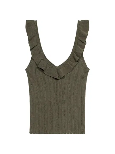 Blumarine Ruffled V-neck Tank Top In Green