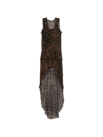 Blumarine Ruffled Zebra-print Mini Dress In Brown