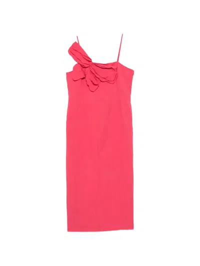 Blumarine Ruffled-appliqué Spaghetti-strap Midi Dress In Pink
