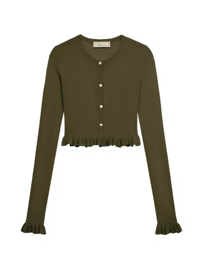 Blumarine Ruffled-sleeve Cardigan In Green
