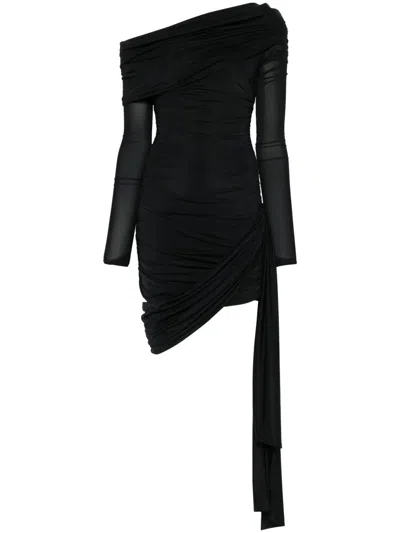 Blumarine Sash-detail Draped Mini Dress In Black