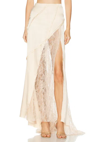 Blumarine Satin And Lace Skirt In Neutral