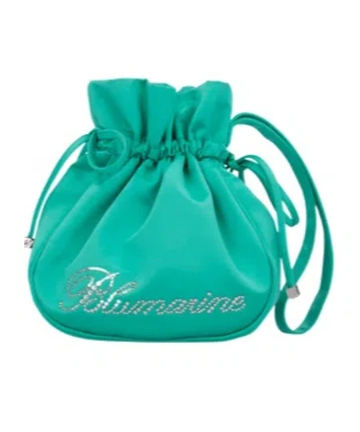 Blumarine Satin Clutch Bag With Rhinestone Logo