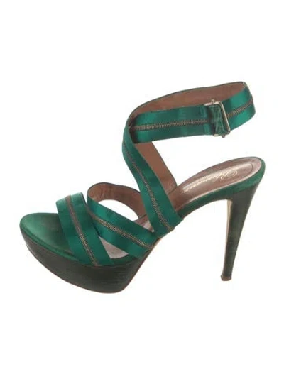 Pre-owned Blumarine Satin Colorblock Pattern Slingback Pumps In Green