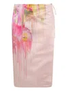 Blumarine Midi Skirt In Duchesse With Liquid Flower Print In Pink