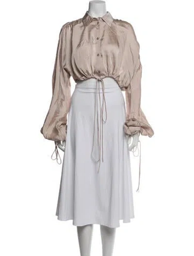 Pre-owned Blumarine Satin Long Sleeve Button-up Top W/ Tags In Neutrals