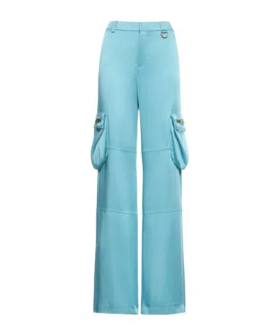 Blumarine Satin Medium Waist Wide Cargo Pants In Blue