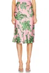 Blumarine Satin Midi Skirt In Wild Rose & Kiwi
