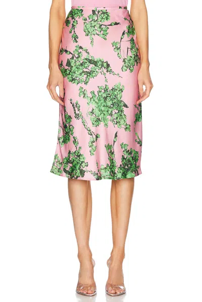Blumarine Satin Midi Skirt In Wild Rose & Kiwi