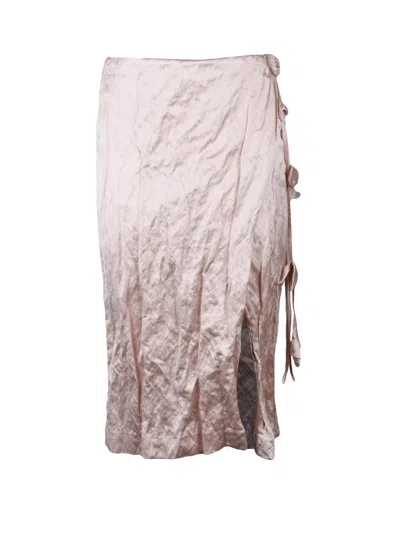 Blumarine Satin Midi Skirt With Crinkled Texture In Multi