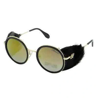 Pre-owned Blumarine Sbm109s Women Round Sunglasses Black Gold Mirrored Limited Edition