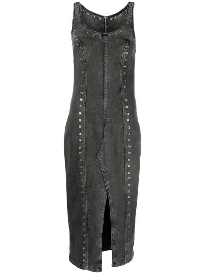 Blumarine Scoop-neck Denim Skirt In Grey