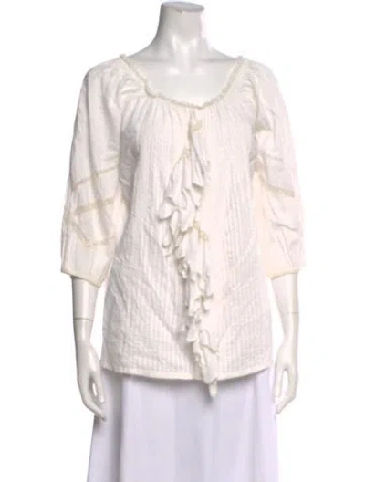 Pre-owned Blumarine Scoop Neck Three-quarter Sleeve Blouse In Neutrals