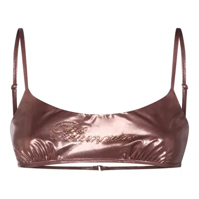 Blumarine Logo-detail Bikini Top In Brown