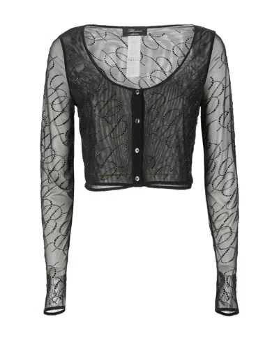 BLUMARINE BLUMARINE LOGO EMBELLISHED SEMI-SHEER CROPPED TOP