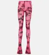 Blumarine Semi-sheer Printed Leggings In Purple