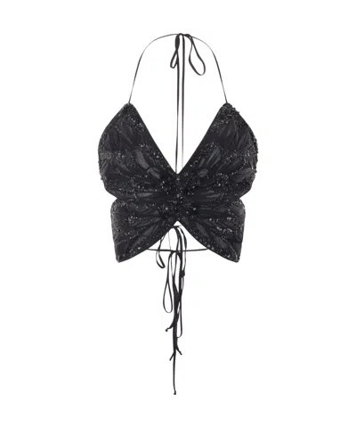 Blumarine Sequin-embellished Butterfly Top In Black