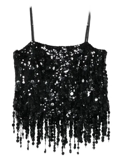 Blumarine Sequin Fringed Top In Black