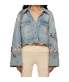 Blumarine Sequin Pattern Decal Denim Coat In Gray