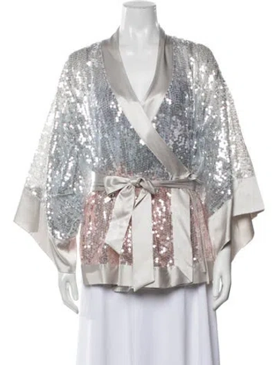 Pre-owned Blumarine Sequin Patterned Evening Jacket W/ Tags In Silver