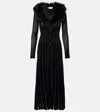 Blumarine Shearling-trimmed Striped Maxi Dress In Black