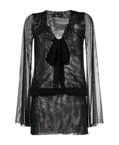 Blumarine Sheer Front-tie Mini Dress In N0990 Nero