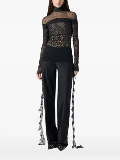 Blumarine Sheer-lace Mock-neck Top In Black