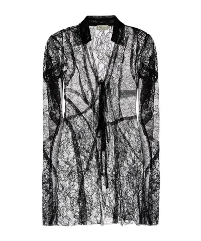 Blumarine Sheer Lace Shirt In Black