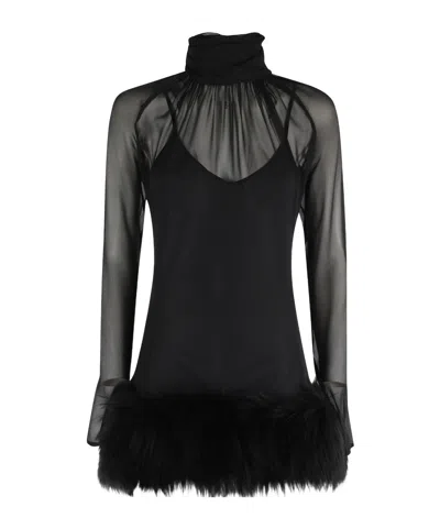 BLUMARINE BLUMARINE SHEER-OVERLAY HIGH-NECK MINI DRESS