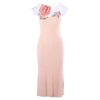Pre-owned Blumarine Sheer Silk Slip Dress With Floral Appliqu� - '90s In Beige