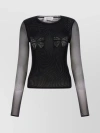 BLUMARINE SHEER SLEEVE FITTED TOP WITH BUTTERFLY EMBELLISHMENTS